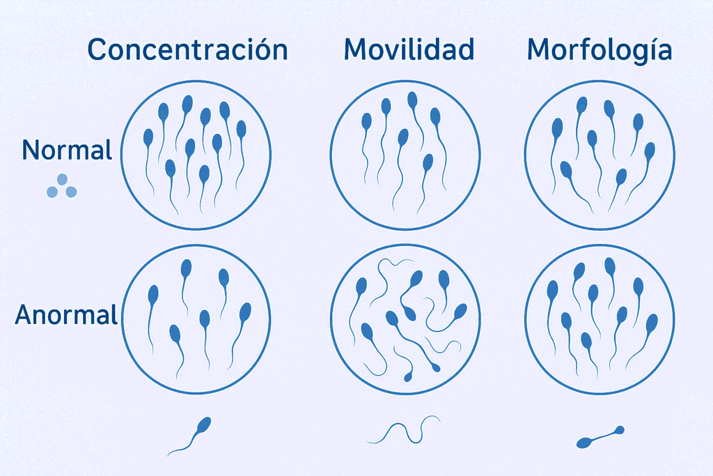Comparación de la concentración, movilidad y morfología en un espermiograma normal y anormal