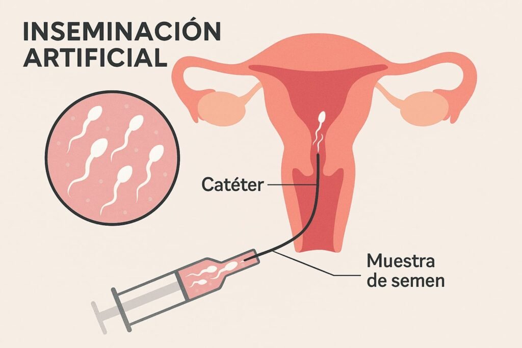 Inseminación artificial mediante catéter introduciendo una muestra de semen en el útero
