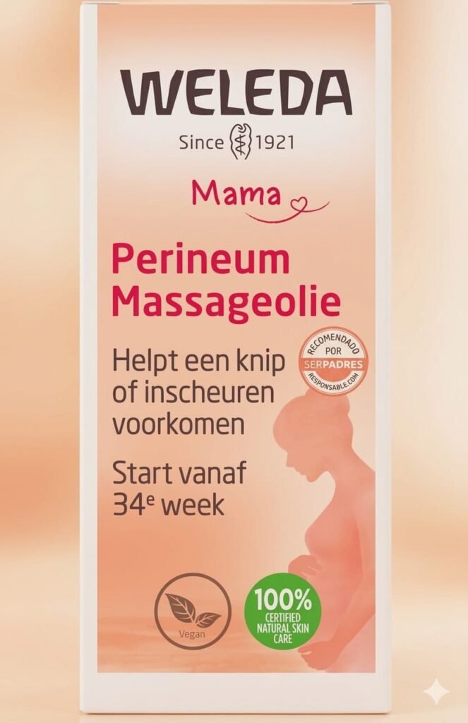 Embalaje de Weleda Mama Perineum Massageolie recomendado por serpadresesposible.com para el masaje perineal prenatal.
