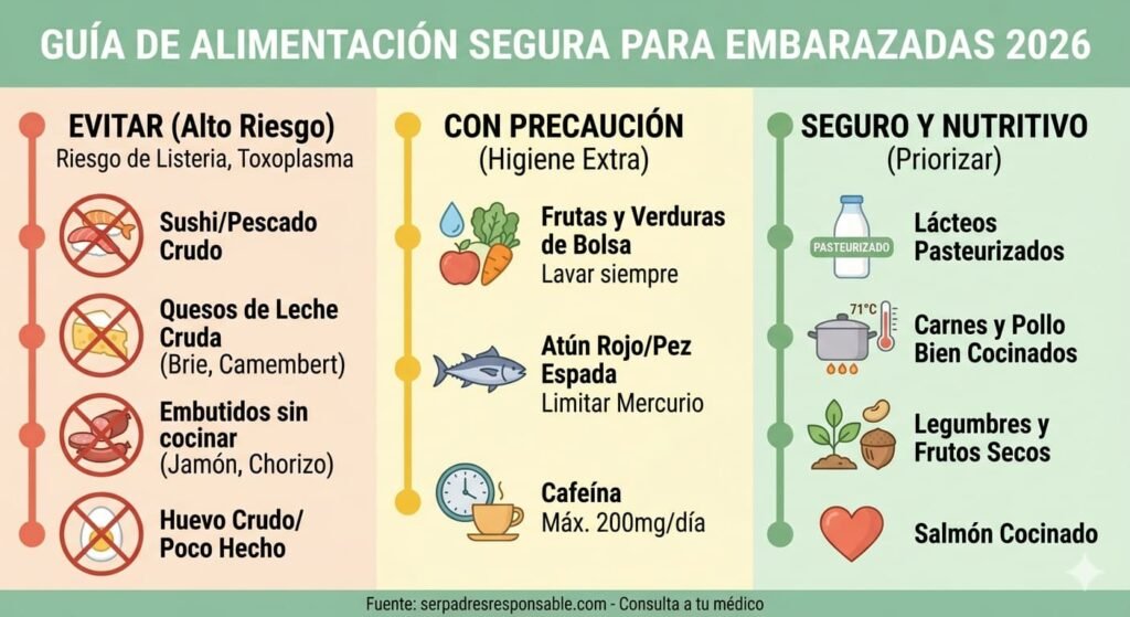 Infografía Semáforo Alimentación Segura Embarazo 2026 - serpadresresponsable