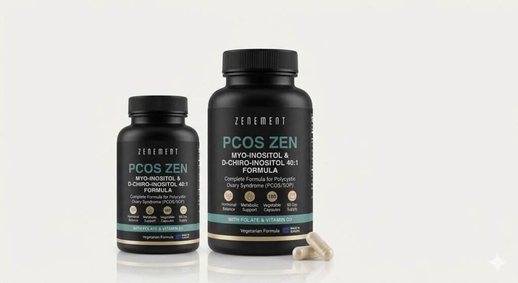 Cápsulas PCOS Zen de Zenement con Myo-Inositol y D-Chiro Inositol proporción 40 a 1 para fertilidad.