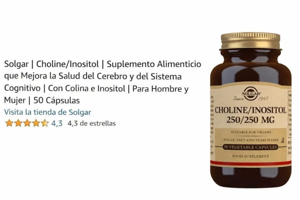 Suplemento Solgar Colina e Inositol 250mg para fertilidad y calidad de los óvulos