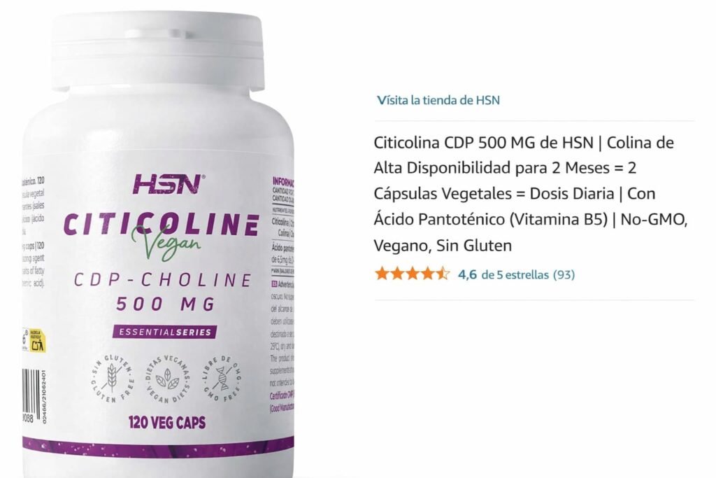 Suplemento HSN Colina Bitartrato 500 mg para fertilidad natural y salud hepática
